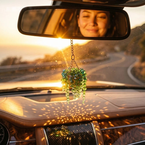 Crystal Bead Hanging Basket Car Mirror Decoration