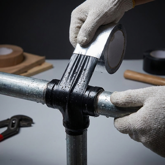 SealTight butyl repair tape being wrapped around a pipe connection