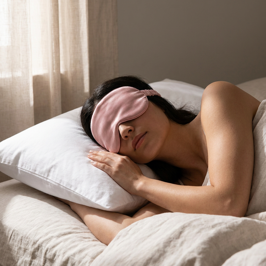 SilkDream silk sleep eye mask worn while sleeping peacefully